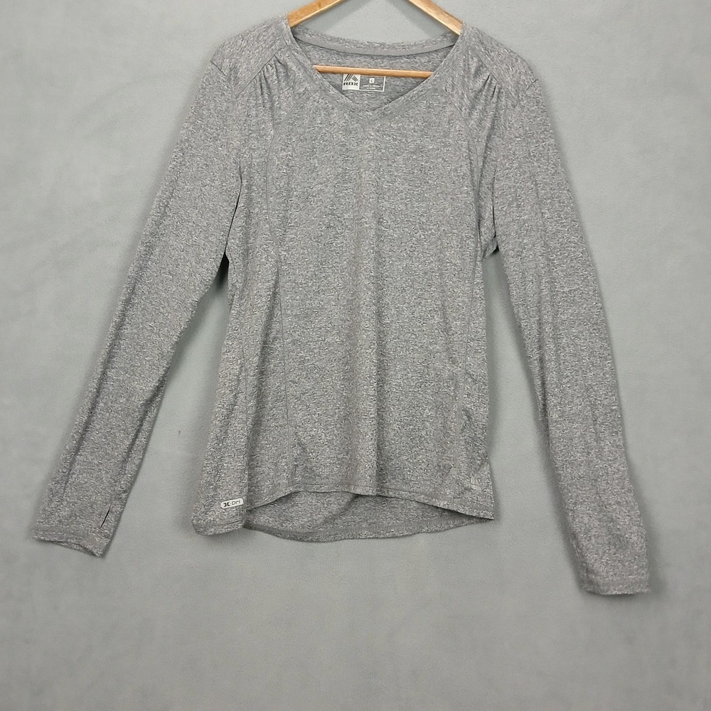 RBX Performance Top Womens L Heather Gray Stretch V Neck Athleisure Gym Training